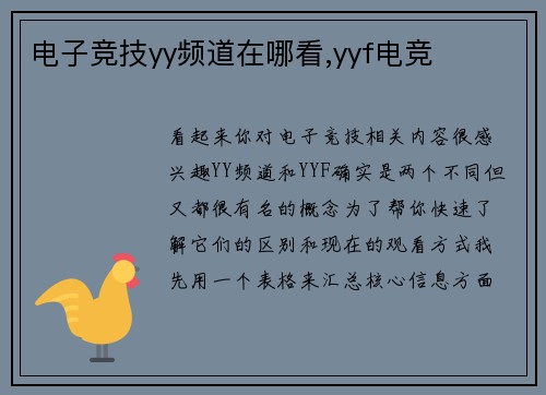 电子竞技yy频道在哪看,yyf电竞