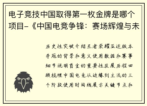 电子竞技中国取得第一枚金牌是哪个项目-《中国电竞争锋：赛场辉煌与未来展望》
